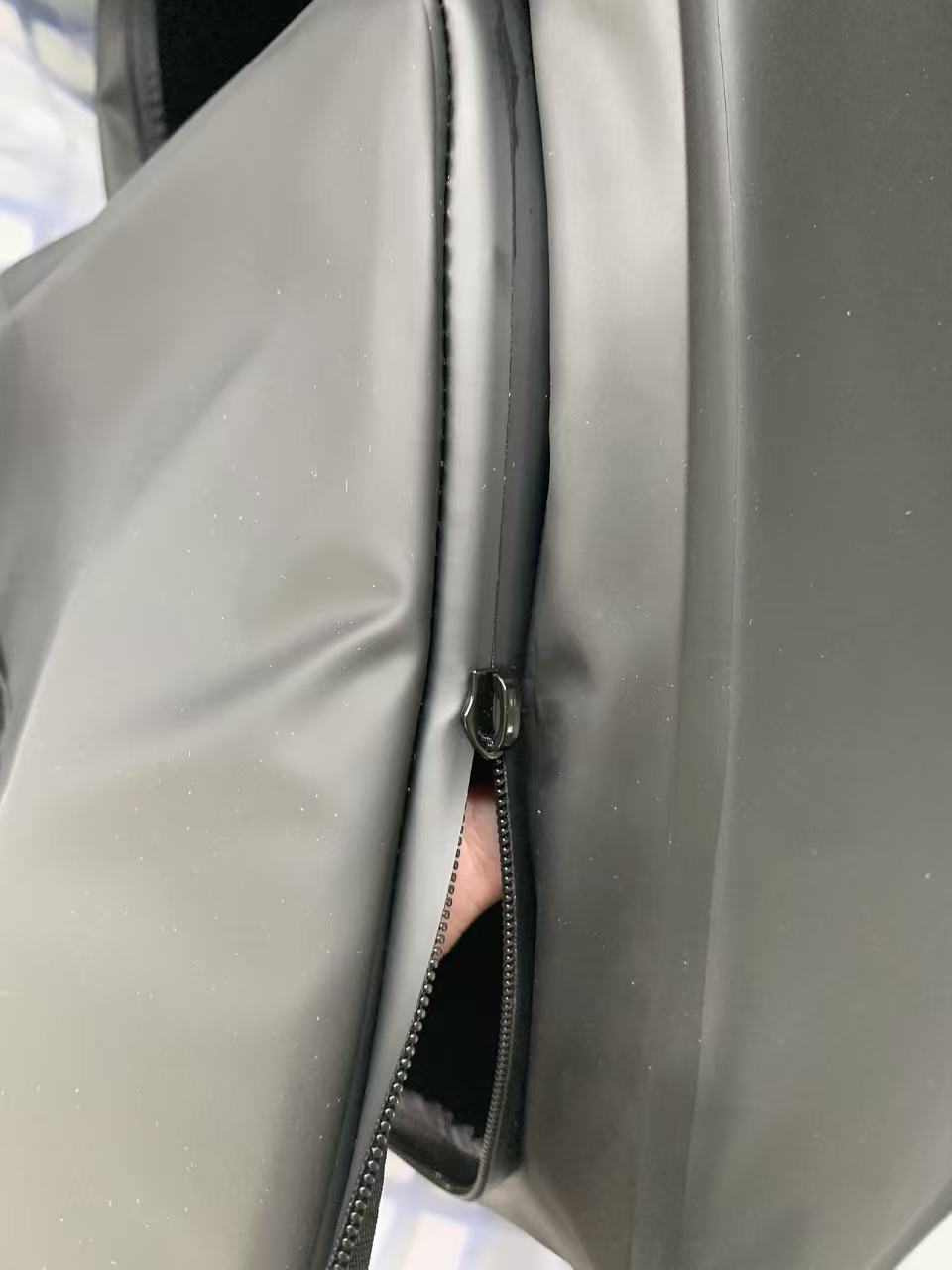 Close-up of an airtight waterproof zipper on a soft cooler